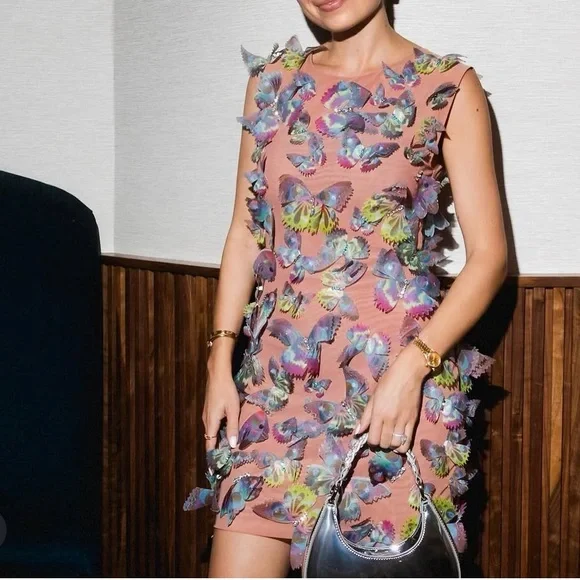 Cynthia Rowley Butterfly Embellished Organza Dress - Picture 5 of 11